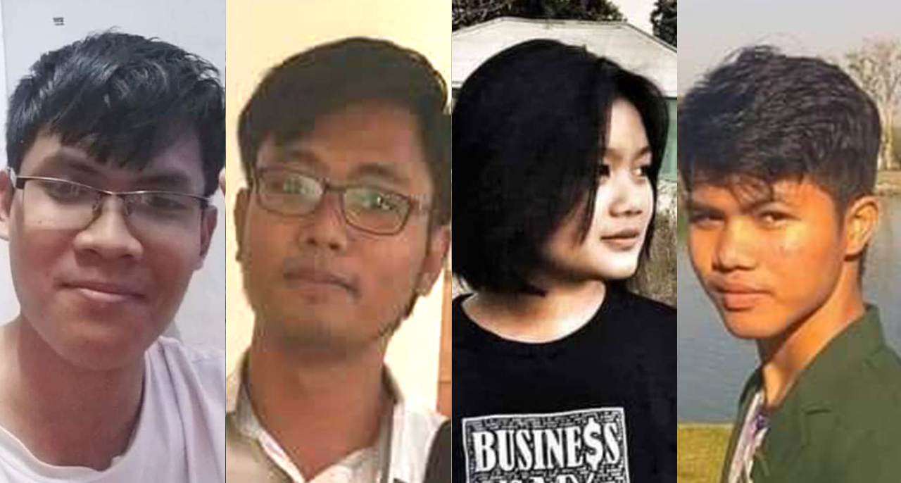 ၂၀၂၂ ခုနှစ် မတ်လ ၁၂ ရက်နေ့ညတွင် အဖမ်းခံရသည့် ရန်ကုန်မြို့ ဗိုလ်တထောင်မြို့နယ်၊ (၄၅) လမ်းမှာနေထိုင်တဲ့  တက္ကသိုလ်ကျောင်းသား‌လေးဦးကို တွေ့ရစဥ် (Photo: CJ)