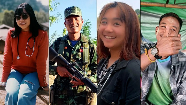 မအိန်ဂျယ်လာ၊ ကိုဘော့စကို၊ မကယ်ရိုလိုင်းခိုင်လင်း၊ ကိုမြထွေး (ဝဲ မှ ယာ)။ (ဓာတ်ပုံ - ကရင်နီတော်လှန်ရေးတပ်ပေါင်းစု (KRU))
