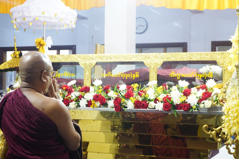 ပဲခူးမြို့၊ ဝင်းနိမ္မိတာရုံကျောင်းတိုက် နာယကဆရာတော် ဘဒ္ဒန္တမုနိန္ဒာဘိဝံသ၏ တတိယနေ့ ဈာပနအခမ်းအနားအား ၂၀၂၄ ခုနှစ်၊ ဇွန်လ ၂၁ ရက်နေ့က တွေ့ရစဉ်။ (ဓာတ်ပုံ - ဝင်းနိမ္မိတာရုံကျောင်းတိုက်)