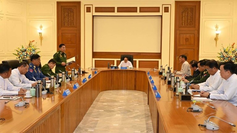 ၂၀၂၄ ခုနှစ်၊ ဇန်နဝါရီလ ၃၁ ရက်နေ့က နေပြည်တော်တွင် စစ်ကောင်စီ အမျိုးသားကာကွယ်ရေးနှင့် လုံခြုံရေးကောင်စီ အစည်းအဝေး ကျင်းပခဲ့စဉ်။ (Photo: MOI)