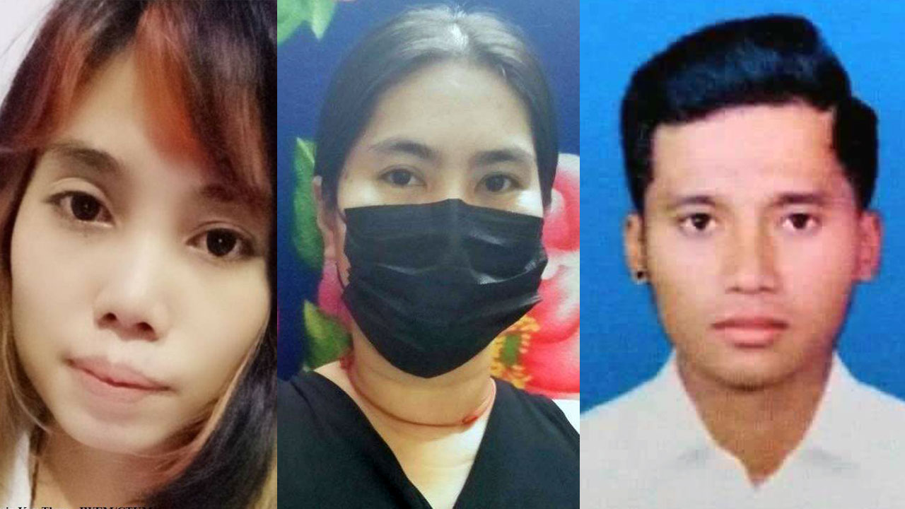 မြန်မာနိုင်ငံ အလုပ်သမားတပ်ပေါင်းစုအဖွဲ့ဝင်များ ဖြစ်ကြသည့် မယမင်းကေသွယ်ခိုင်၊ မဇူးဇူးရာခိုင်နှင့် ကိုအေးချမ်းအောင် (ဝဲမှယာ) တို့ကို တွေ့ရစဉ်။ (Photo: Myanmar Labour Alliance)