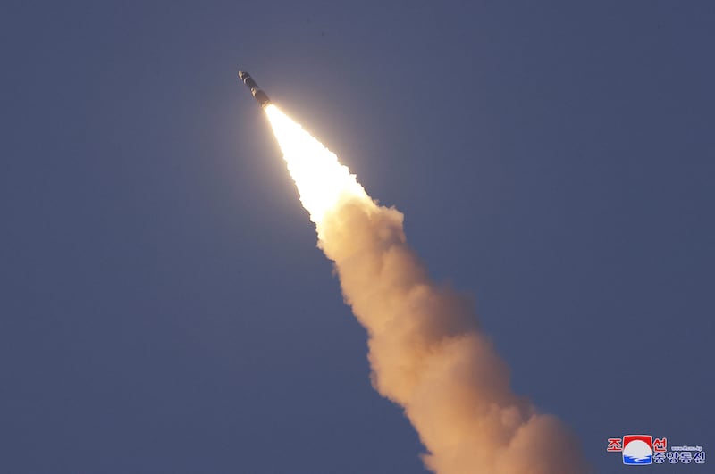 This image released by the North Korean government and not independently verified shows the Hwasong-19 intercontinental ballistic missile (ICBM), at an undisclosed location in North Korea on Oct. 31, 2024.
