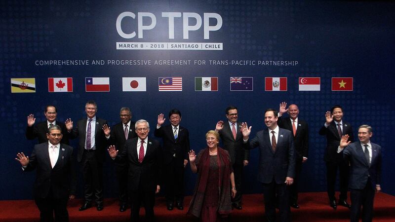 2018年3月8日,CPTPP成员国领导人。(法新社)