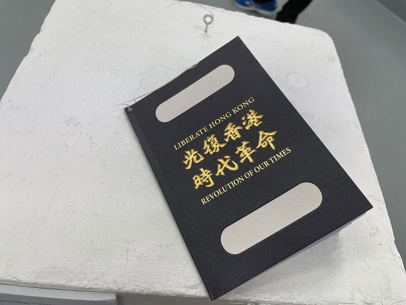 流亡台湾的香港艺术家黄国才的作品“光复香港时代革命护照”。 (吕熙摄)