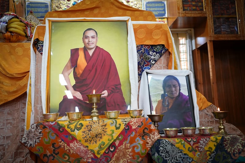 A portrait Tulku Hungkar Dorje at the at the Main Temple in Dharamsala, India, May 16, 2025, on the 49th day after his death.
