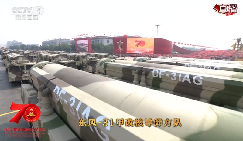 东风-31AG洲际战略核导弹2019年在国庆阅兵亮相。(央视画面)