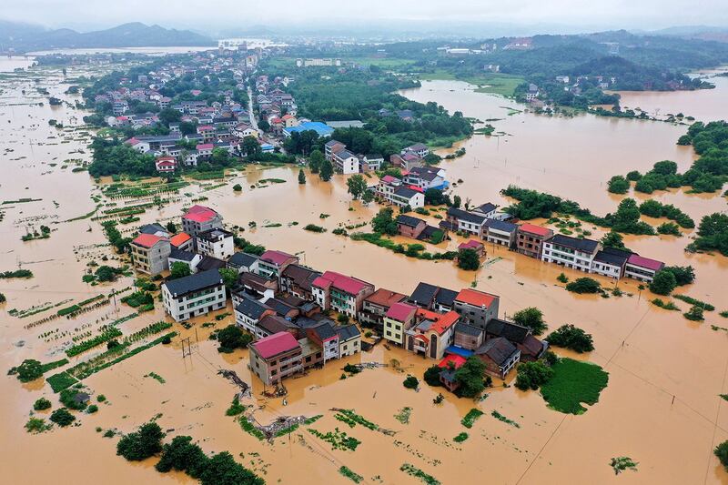 2019年7月9日,湖南衡阳暴雨引发洪灾。(法新社)