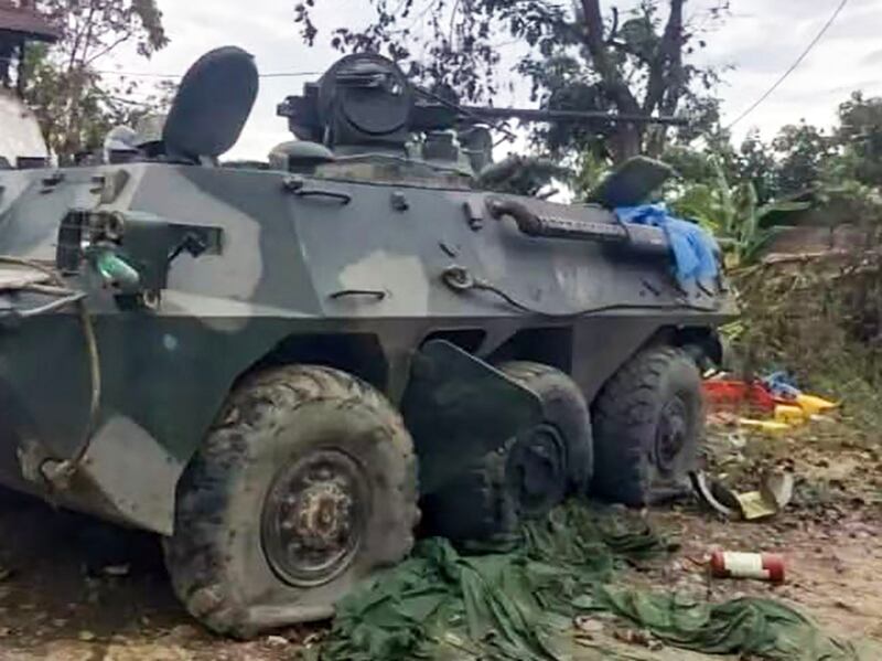An armored vehicle seized by the Kachin Independence Army, from the 7006th Military Council Armored Battalion, in Bhamo, Kachin State, Myanmar, Jan. 25, 2025.
