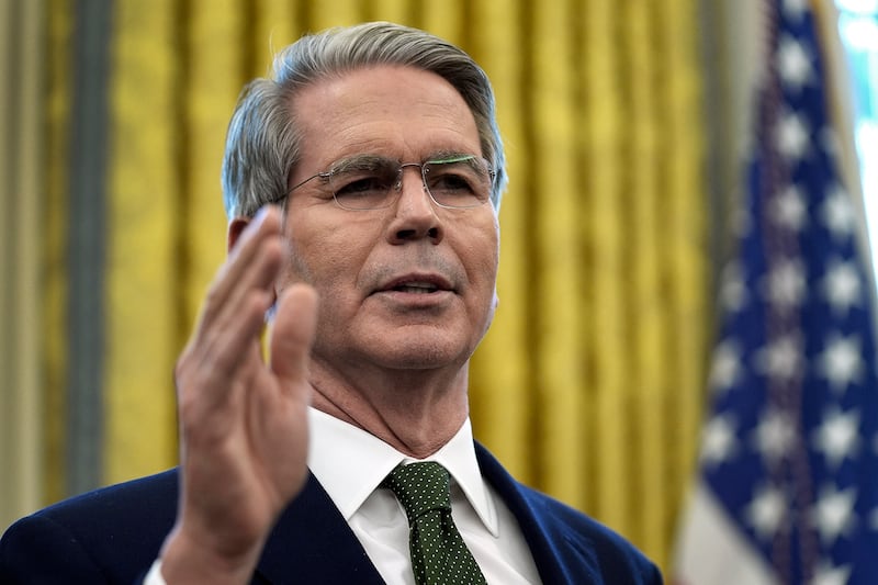 Treasury Secretary Scott Bessent speaks in the Oval Office of the White House, Feb. 3, 2025, in Washington.