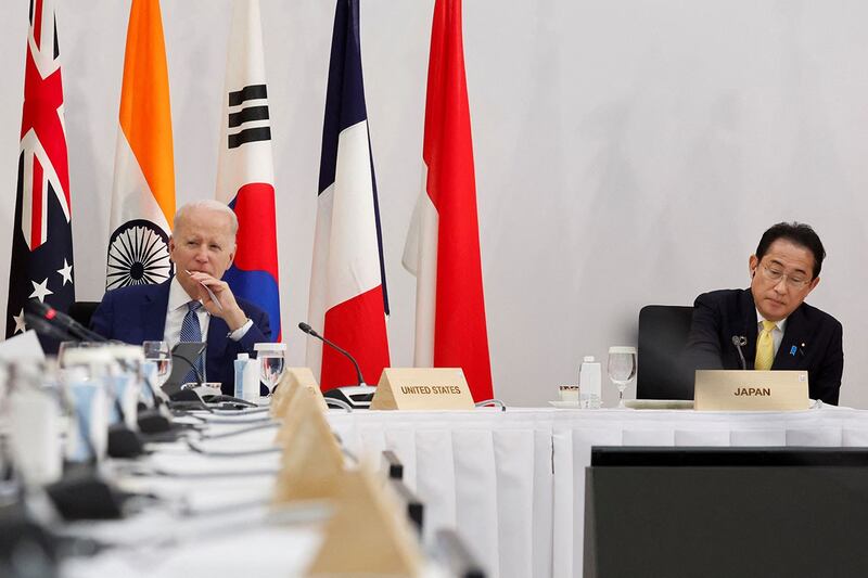 美国总统拜登和日本首相岸田文雄出席2023年5月20日在日本广岛举行的七国集团峰会(路透社)