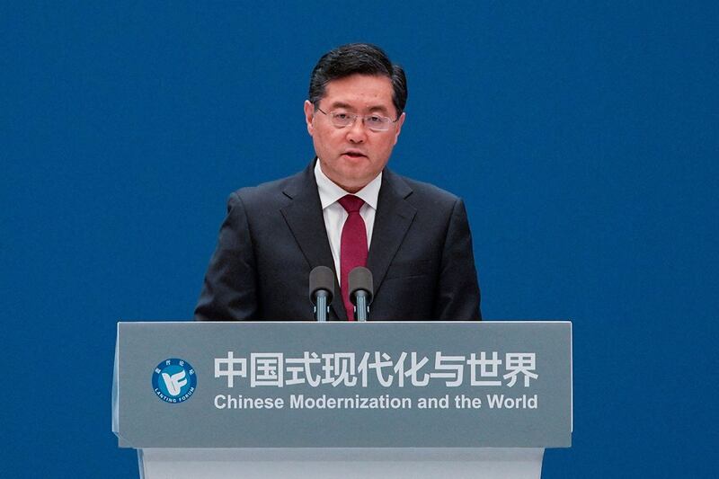 2023年4月21日,中国外交部长秦刚出席在上海举行的兰亭论坛开幕式。(路透社)