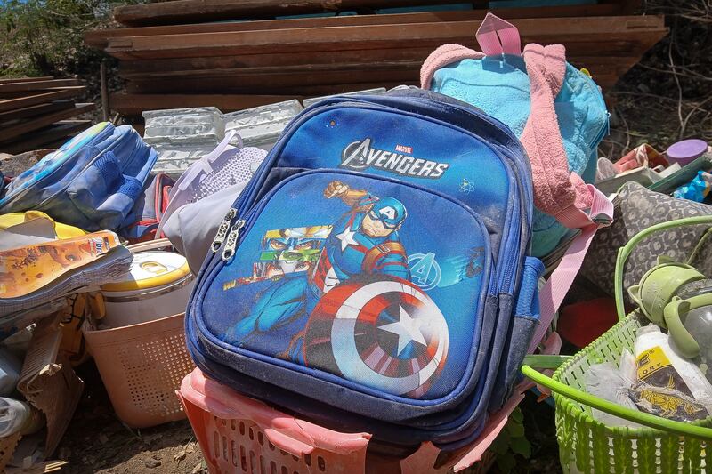 Children's belongings are retrieved from a destroyed pre-school in Sagaing city, Myanmar, on April 24, 2025, four weeks after Myanmar's devastating earthquake.