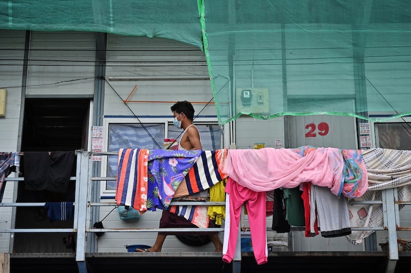 Living quarters in a camp where Thai and Myanmar construction workers reside in Bangkok. (Lillian Suwanrumpha/AFP)