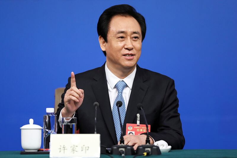 2017年3月9日,恒大集团董事长许家印在北京全国政协十二届五次会议召开的记者会上。(路透社图片)