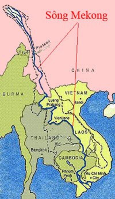 Bản đồ sông Mekong bắt nguồn từ Trung Quốc. Courtesy Wikipedia