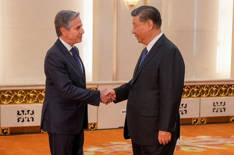 美国国务卿布林肯访华期间于2024年4月26日会见中国领导人习近平(路透社图片)