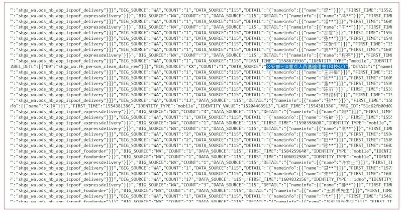 泄漏的数据库样本中，记录公安局重点监控的"七类重点人口"（网络截图）