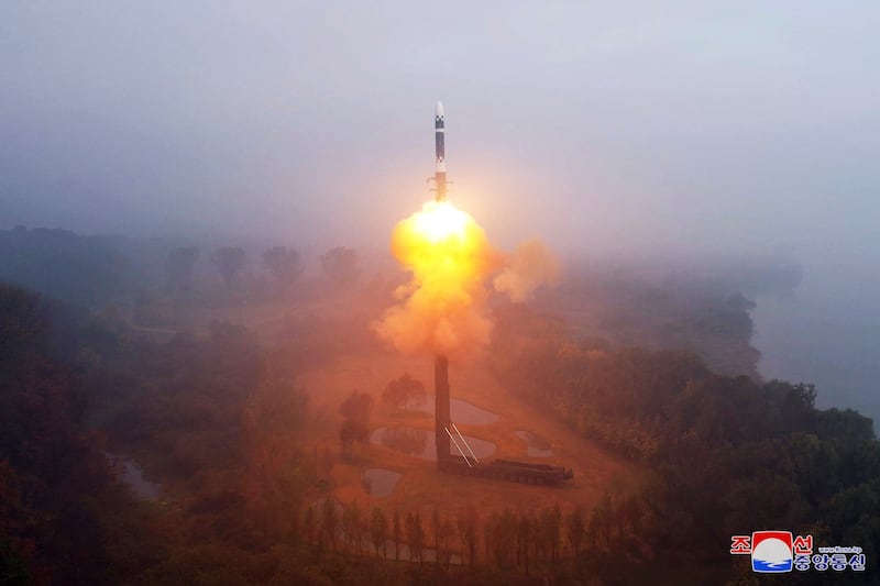 This image released by the North Korean government and not independently verified shows a Hwasong-19 intercontinental ballistic missile (ICBM), at an undisclosed location in North Korea on Oct. 31, 2024.