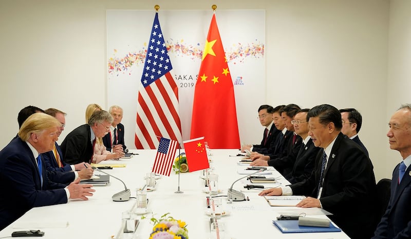 美国总统特朗普和中国国家主席习近平,2019年6月29日上午10点50分举行双边会谈。(美联社)