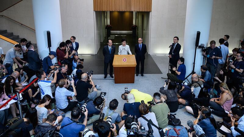 2019年9月5日,香港行政长官林郑月娥召开记者会。(法新社)