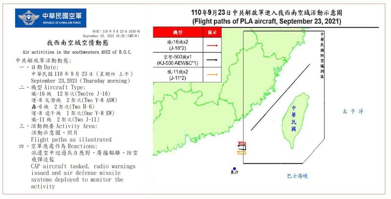 台湾申入CPTPP 中国反对并派24架次军机扰台施压。(国防部提供)