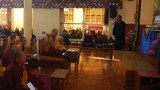 ཚེ་རིང་རྒྱལ་ལཊ་ཀྱི་ཆེད་གཞུང་འབྲེལ་མཆོད་འབུལ་སྐབས་ཆོས་རིག་བཀའ་བློན་མཆོག་གིས་གཏམ་བཤད་གནང་བཞིན་པ།
