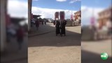 རྔ་བ་རྫོང་ཐོག་ཏུ་བུ་མོ་གཉིས་ཀྱིས་རྒྱལ་བ་རིན་པོ་ཆེ་ཁྲི་ལོར་ཤོག་ཅེས་ཞི་འབོད་ཁྲོམ་སྐོར་གནང་བཞིན་པ། 