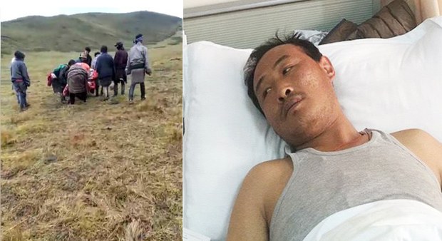 བོད་ཀྱི་ཆབ་སྲིད་བཙོན་ཟུར་གཞོན་ནུ་དཔལ་ལྡན་ལགས་དང་འབྲོག་པ་ཁ་ཤས་ཀྱིས་རོགས་རམ་བྱེད་བཞིན་པ། 